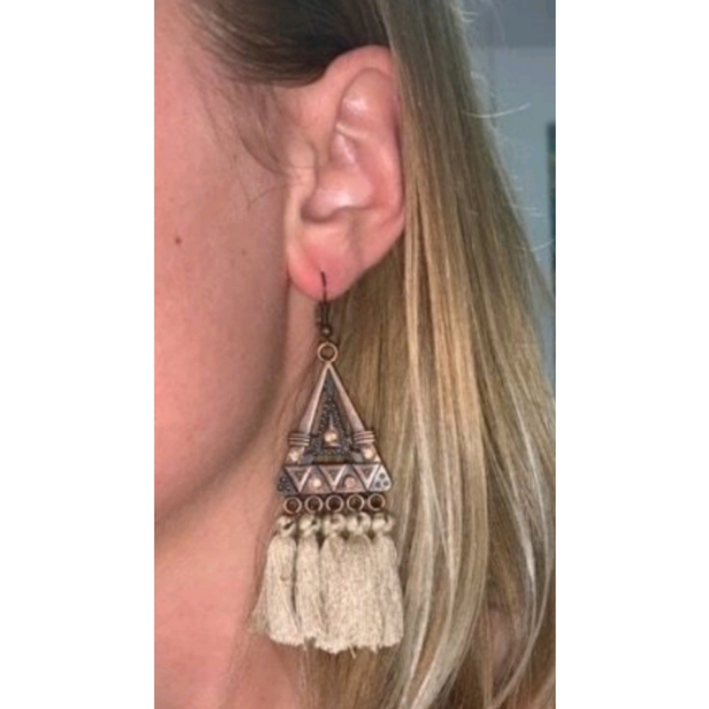 Boho Triangle Shaped Tassel Drop Earrings